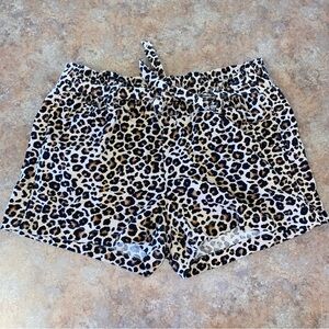 Linen Bow Tie Stretch Waist Cheetah Print Summer Shorts with Pockets Animal M